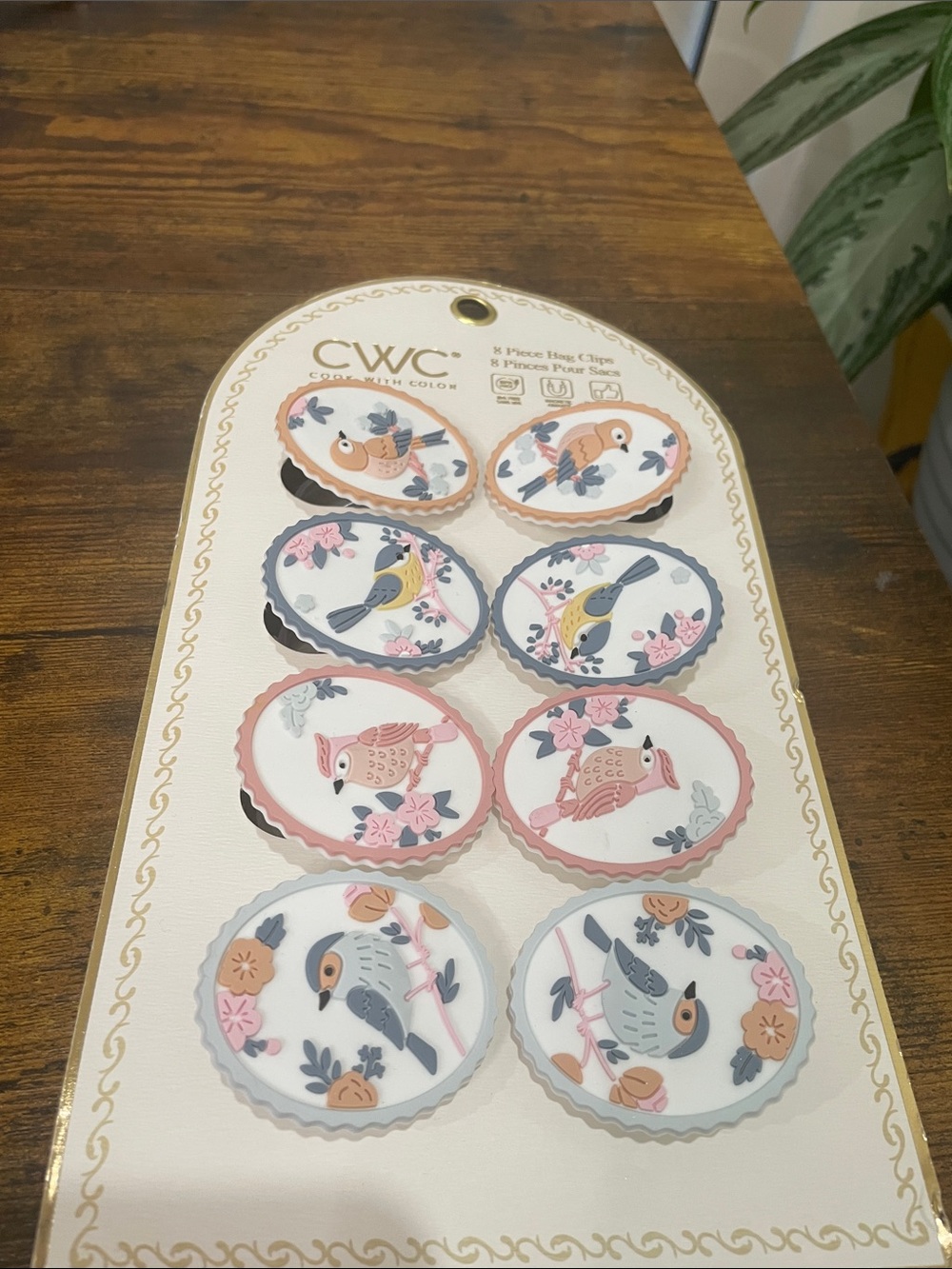 CWC Decorative Bird Silicone and Plastic Clips - Pink, Blue, Gray